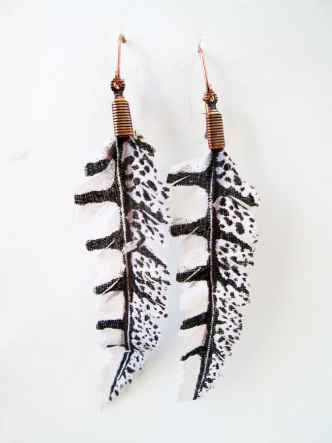 Fabric Feather Earrings- White and Black